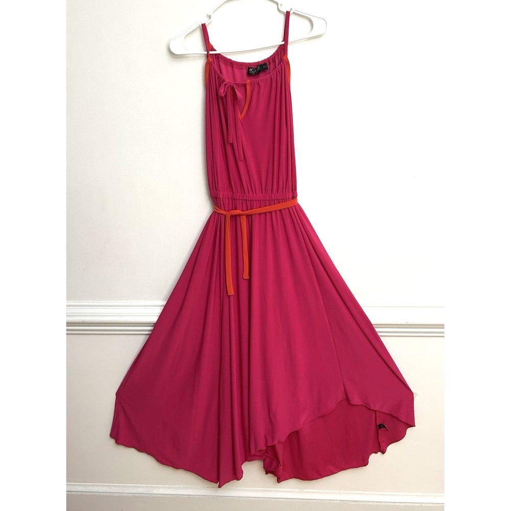 IGIGI Maxi Dress 18/20 Fuchsia Orange Asymmetrical Hem Sleeveless Made in USA